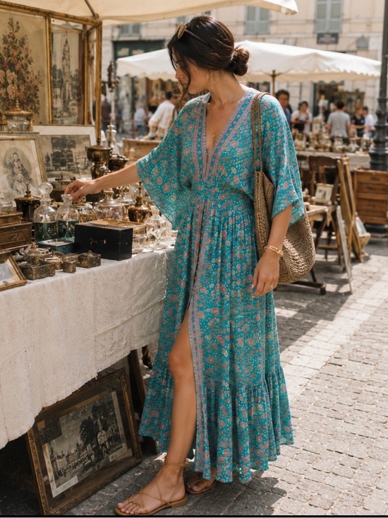 NATURAL LIFE Dresses & Skirts - Natural Life Celia Floral Tiered Maxi Dress Smocked Boho Resort Size M